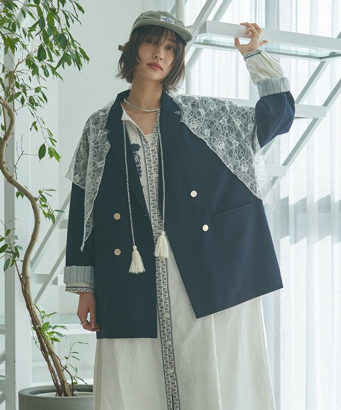 ナイスクラップ NICE CLAUP レースSET、BIGテーラードジャケット （NVY） NVY