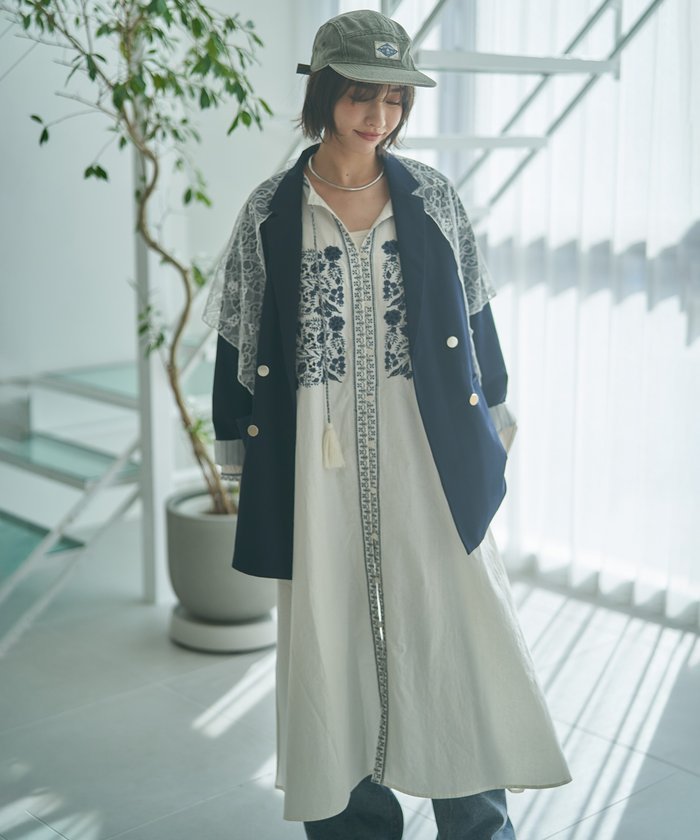 ナイスクラップ NICE CLAUP レースSET、BIGテーラードジャケット （NVY） NVY