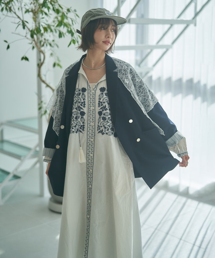 ナイスクラップ NICE CLAUP レースSET、BIGテーラードジャケット （NVY） NVY