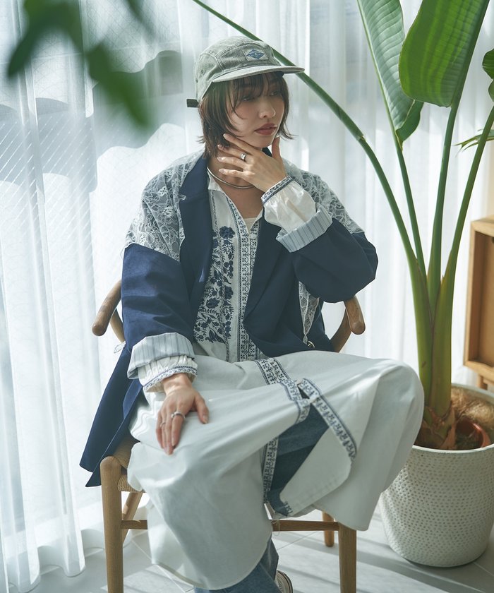 ナイスクラップ NICE CLAUP レースSET、BIGテーラードジャケット （NVY） NVY