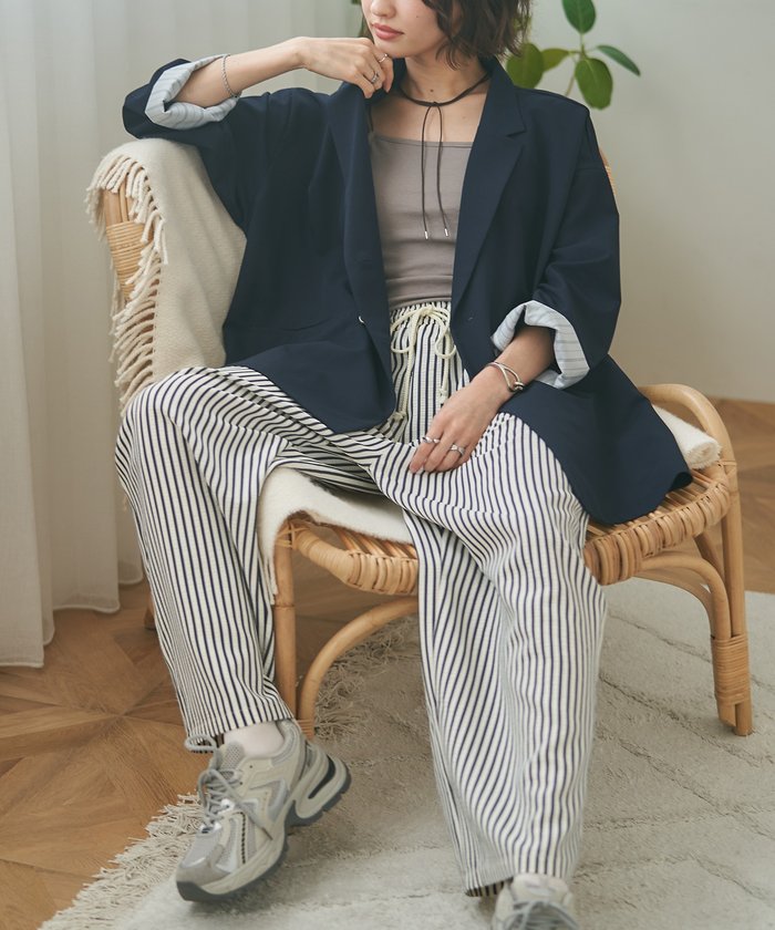 ナイスクラップ NICE CLAUP レースSET、BIGテーラードジャケット （NVY） NVY