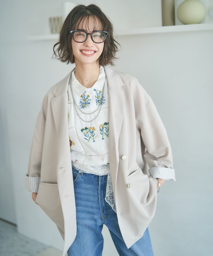 ナイスクラップ NICE CLAUP レースSET、BIGテーラードジャケット （NVY） NVY