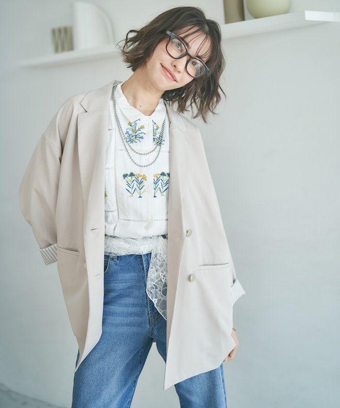 ナイスクラップ NICE CLAUP レースSET、BIGテーラードジャケット （NVY） NVY