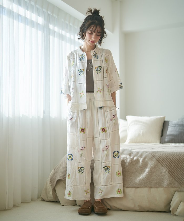 ナイスクラップ NICE CLAUP 【nane】【India series】刺繍パンツ （BK） BK