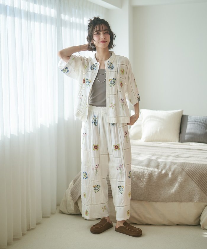 ナイスクラップ NICE CLAUP 【nane】【India series】刺繍パンツ （BK） BK