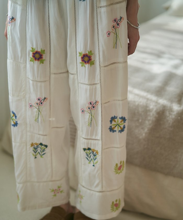 ナイスクラップ NICE CLAUP 【nane】【India series】刺繍パンツ （BK） BK