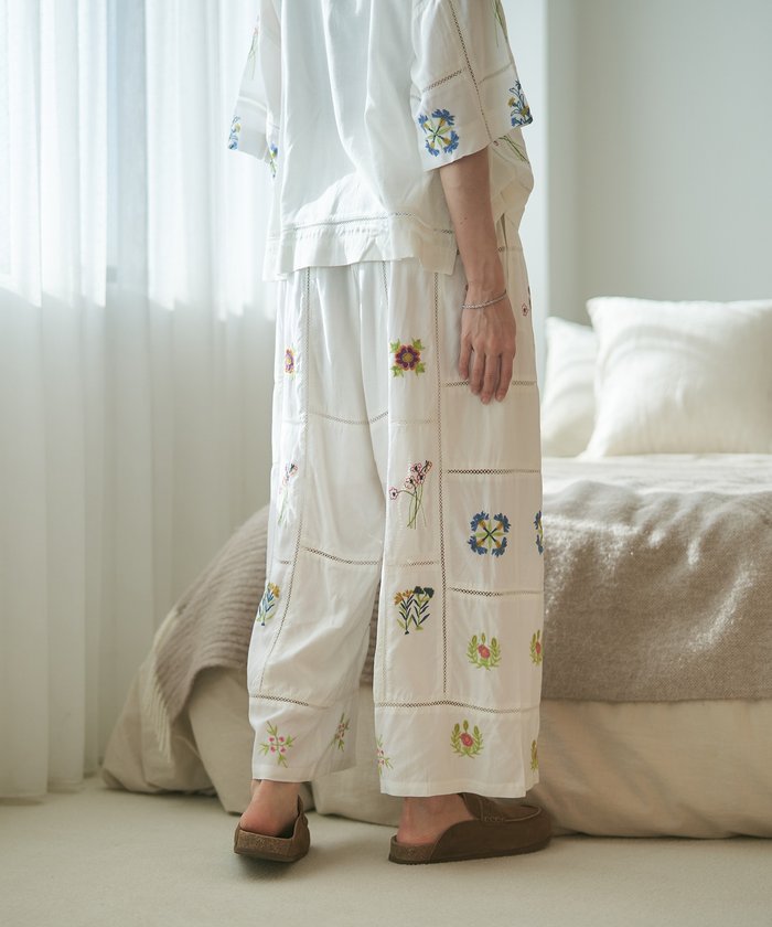 ナイスクラップ NICE CLAUP 【nane】【India series】刺繍パンツ （BK） BK