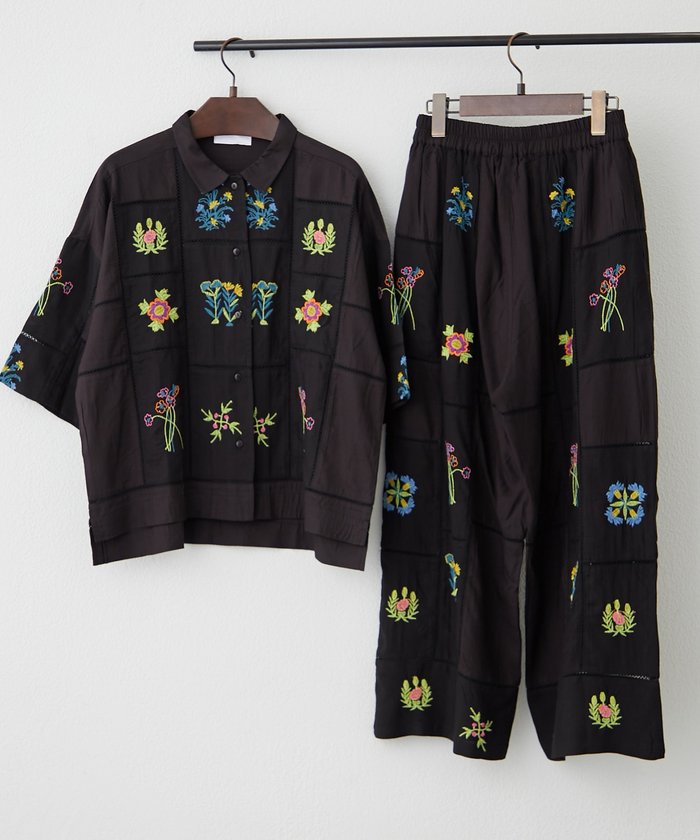 ナイスクラップ NICE CLAUP 【nane】【India series】刺繍パンツ （BK） BK