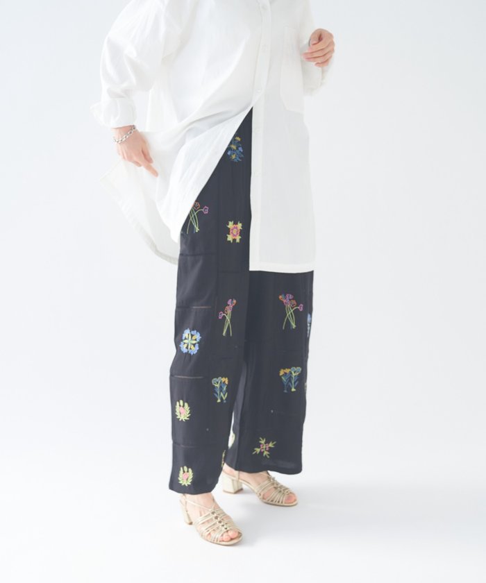 ナイスクラップ NICE CLAUP 【nane】【India series】刺繍パンツ （BK） BK