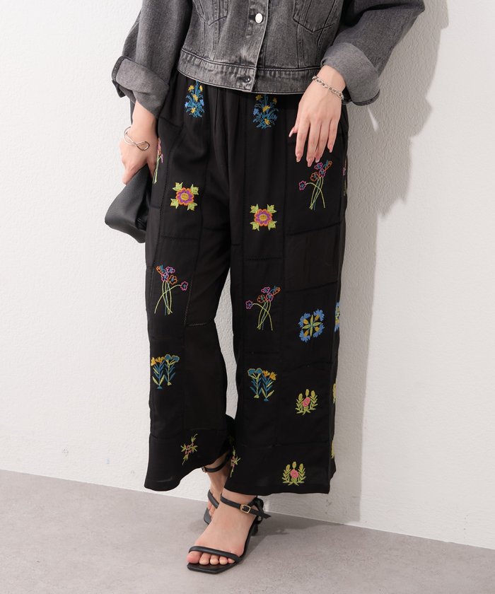 ナイスクラップ NICE CLAUP 【nane】【India series】刺繍パンツ （BK） BK