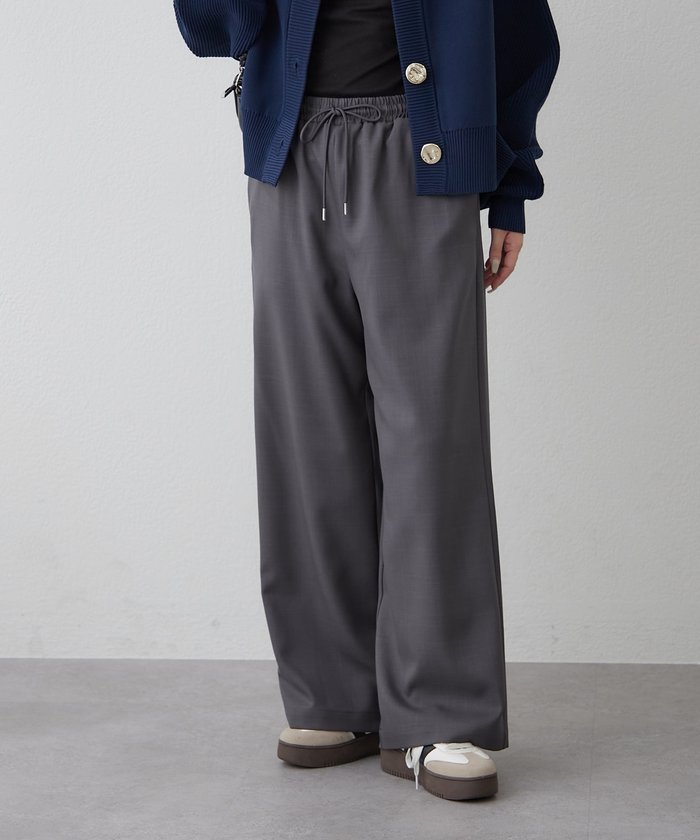 ナイスクラップ NICE CLAUP らくちんな着心地、リラックスイージーワイドパンツ （GY） GY