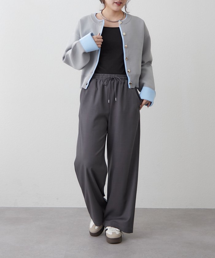 ナイスクラップ NICE CLAUP らくちんな着心地、リラックスイージーワイドパンツ （GY） GY