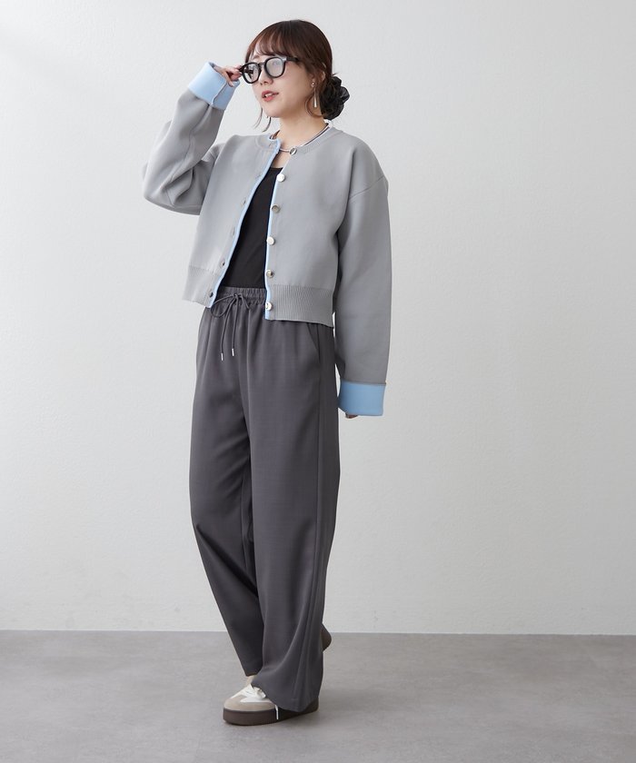 ナイスクラップ NICE CLAUP らくちんな着心地、リラックスイージーワイドパンツ （GY） GY