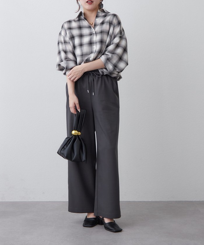 ナイスクラップ NICE CLAUP らくちんな着心地、リラックスイージーワイドパンツ （GY） GY