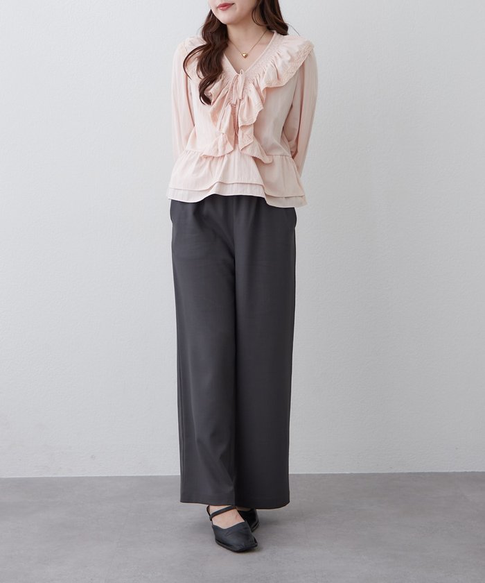 ナイスクラップ NICE CLAUP らくちんな着心地、リラックスイージーワイドパンツ （GY） GY