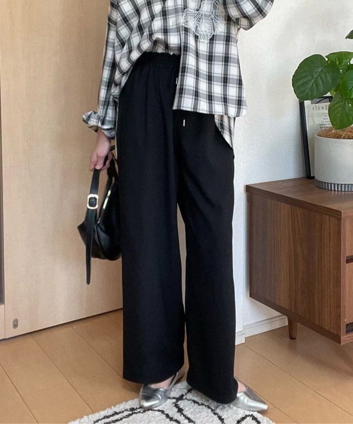 ナイスクラップ NICE CLAUP らくちんな着心地、リラックスイージーワイドパンツ （GY） GY