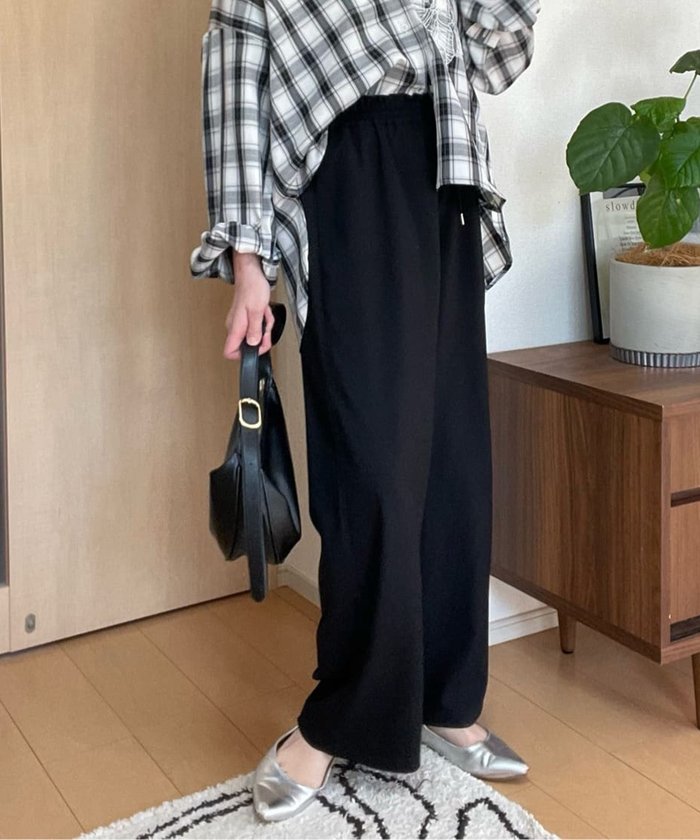 ナイスクラップ NICE CLAUP らくちんな着心地、リラックスイージーワイドパンツ （GY） GY