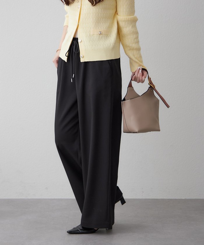 ナイスクラップ NICE CLAUP らくちんな着心地、リラックスイージーワイドパンツ （GY） GY