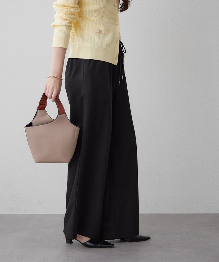 ナイスクラップ NICE CLAUP らくちんな着心地、リラックスイージーワイドパンツ （GY） GY