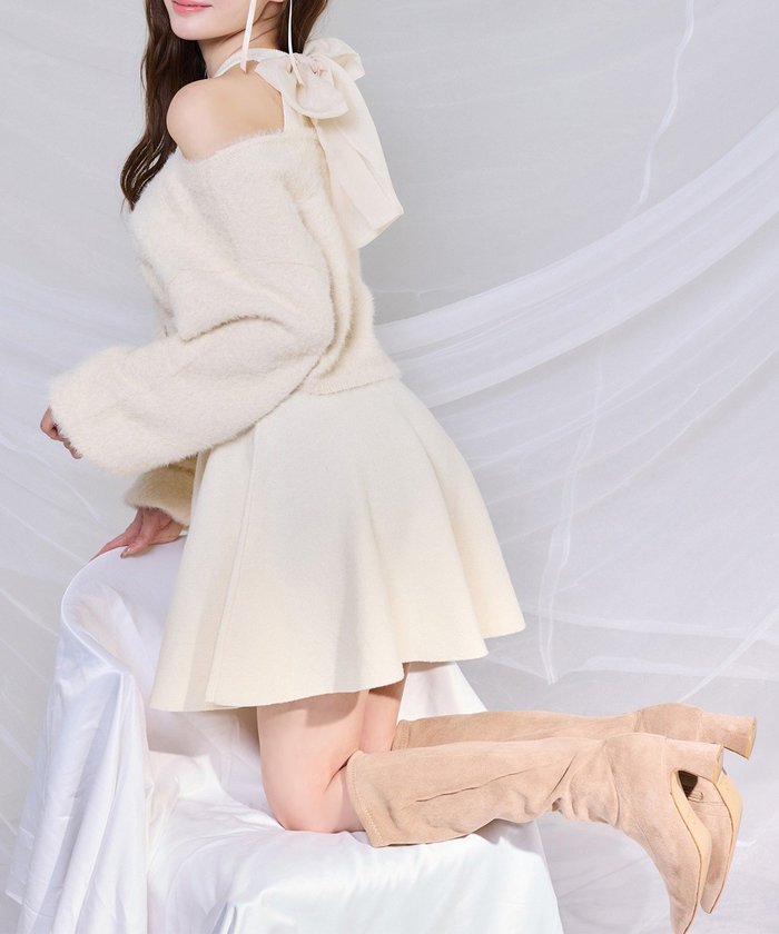 ナイスクラップ NICE CLAUP 【one after another】2way後ろリボンニットミニワンピ （IVY） IVY