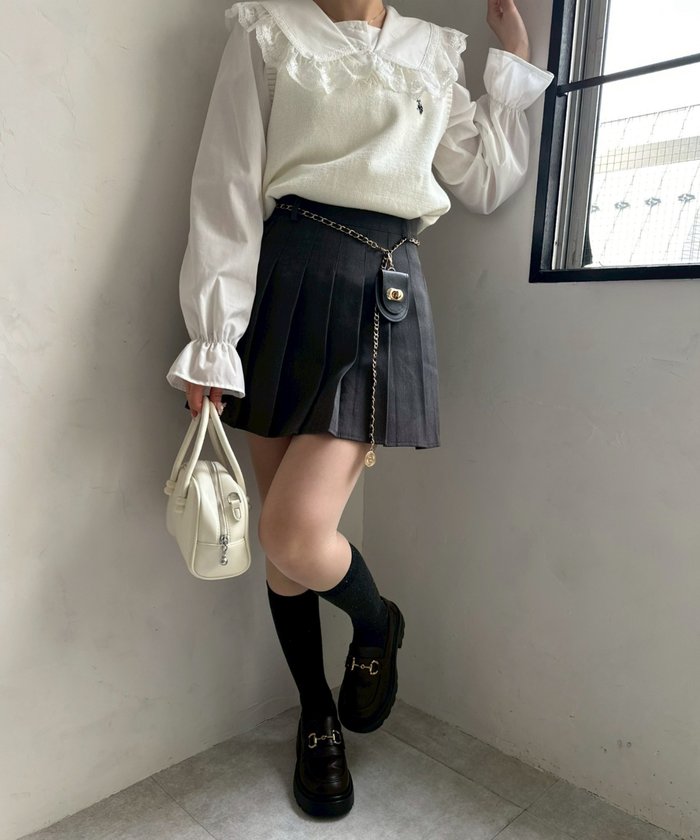 ナイスクラップ NICE CLAUP 【continuer】チャーム付プリーツミニスカート （BK） BK