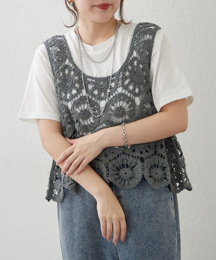 ナイスクラップ NICE CLAUP 【SET】かぎ針ベスト&Tシャツ （MOC） MOC