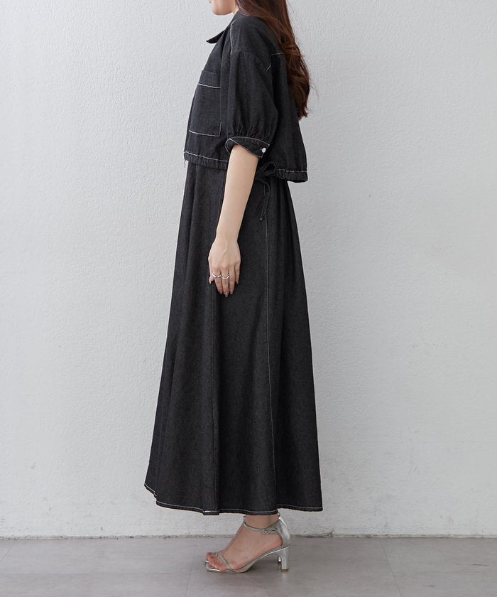 ナイスクラップ NICE CLAUP 【きれいめセットアップ】デニム5分袖ブルゾン＋キャミワンピース （BK） BK