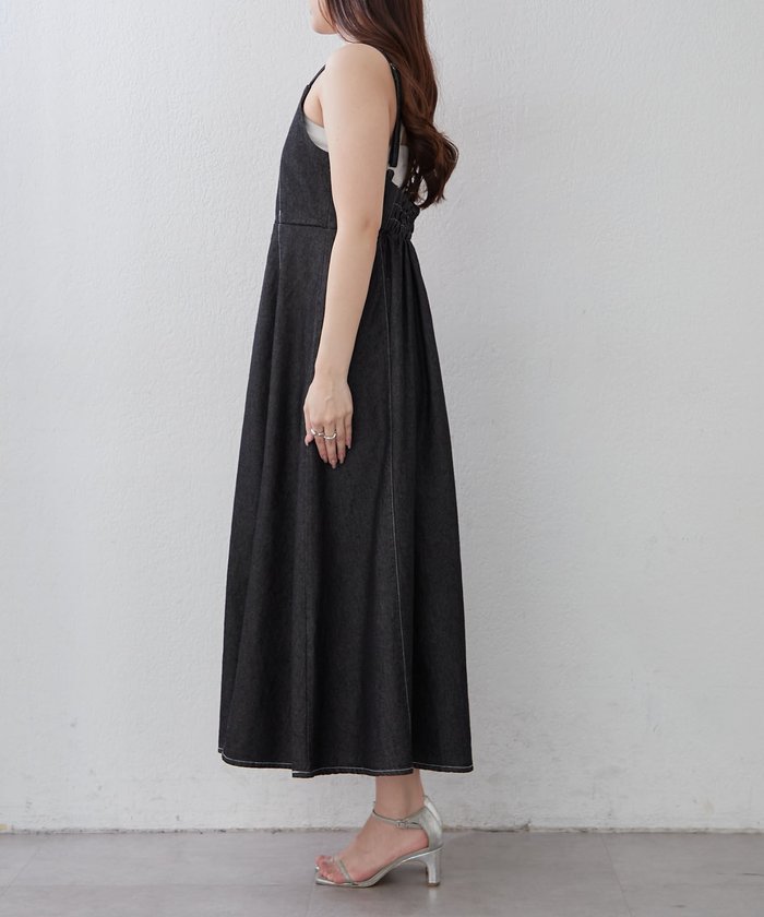 ナイスクラップ NICE CLAUP 【きれいめセットアップ】デニム5分袖ブルゾン＋キャミワンピース （BK） BK