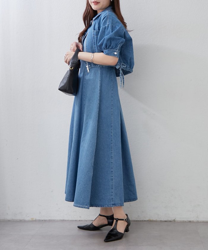 ナイスクラップ NICE CLAUP 【きれいめセットアップ】デニム5分袖ブルゾン＋キャミワンピース （BK） BK