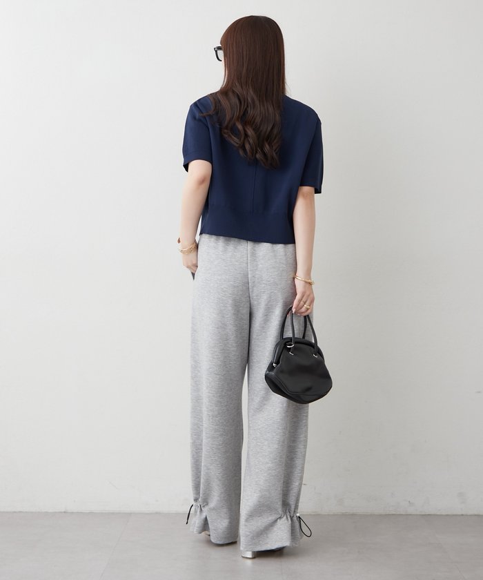 ナイスクラップ NICE CLAUP BIGボタンクルーネック5分袖カーディガン （IVY） IVY