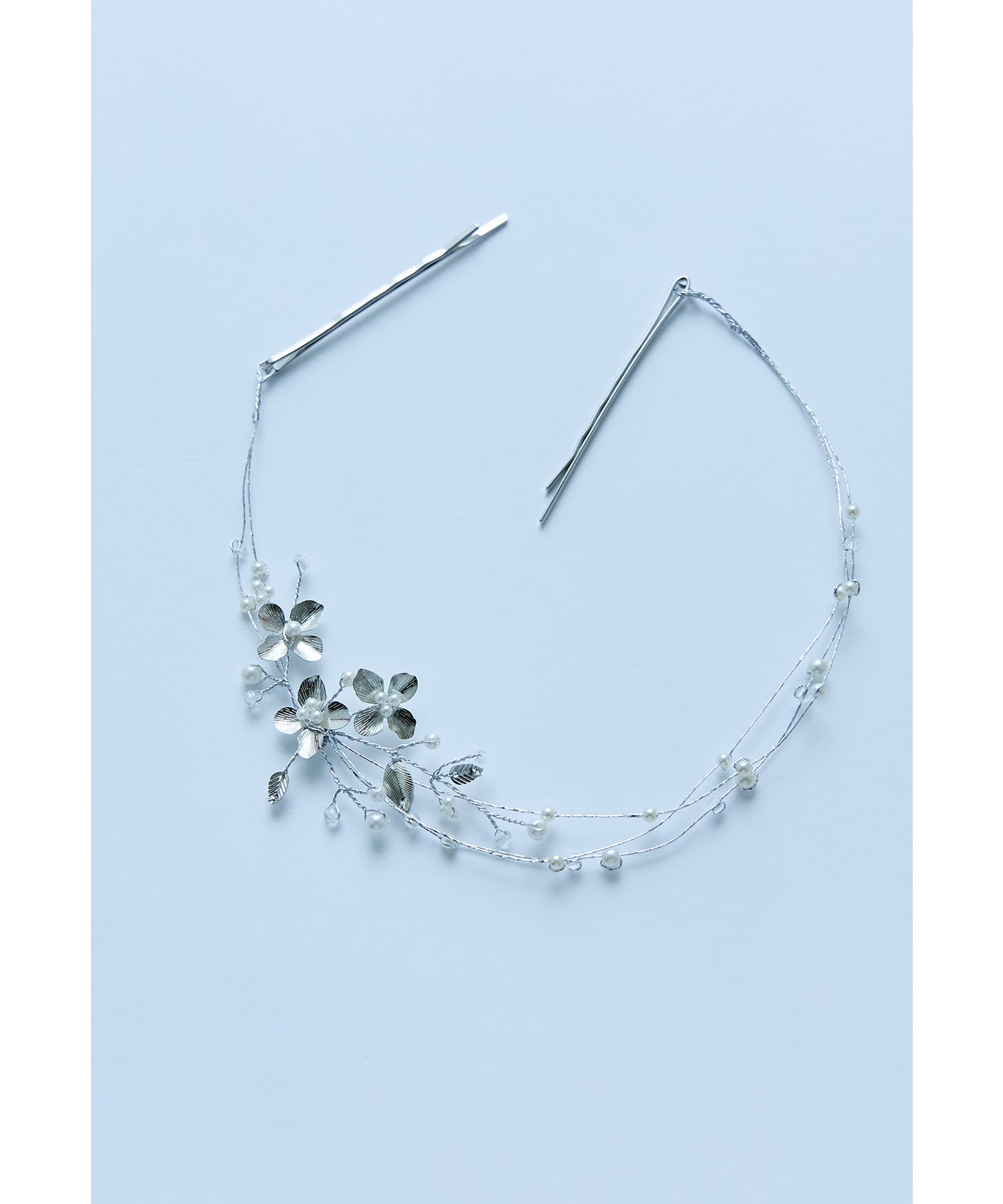 ニアナ niana メタルフラワーパールヘッドドレス ヘアアクセサリー ヘアピン 結婚式 二次会 成人式 同窓会 お呼ばれ オケージョン ウェディング （シルバー） シルバー