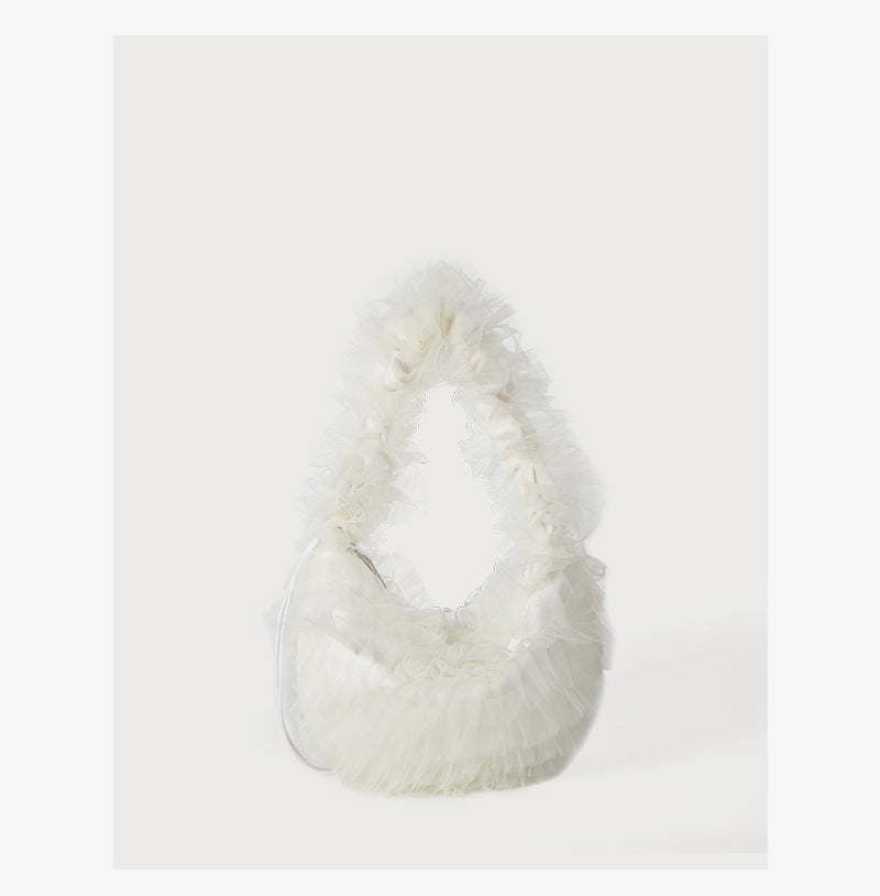 Nijibra fluffy tulle frill shoulder bag tote bag Korean fashion for teens and twenties commuting and school tulle bag frill bag mini bag