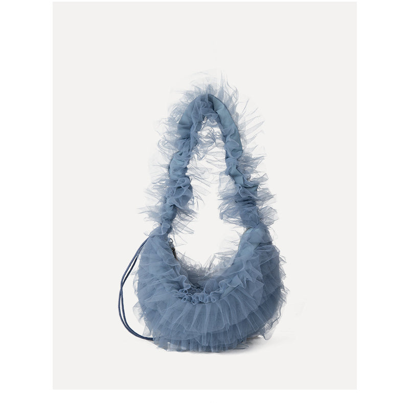 Nijibra fluffy tulle frill shoulder bag tote bag Korean fashion for teens and twenties commuting and school tulle bag frill bag mini bag