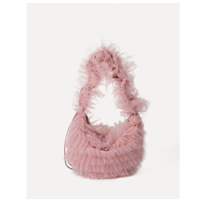 Nijibra fluffy tulle frill shoulder bag tote bag Korean fashion for teens and twenties commuting and school tulle bag frill bag mini bag