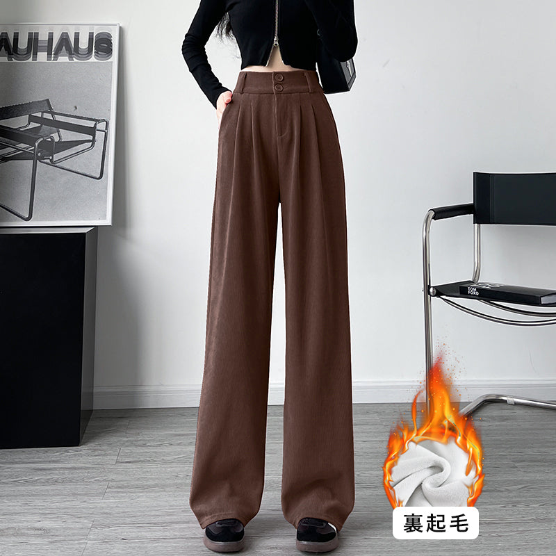 ニジブラ nijibra ウエストゴム 裏起毛タックワイドパンツ 裏起毛パンツ スラックス タックパンツ ハイウエスト 韓国ファッション 低身長 オフィススタイル S M L XL,BR