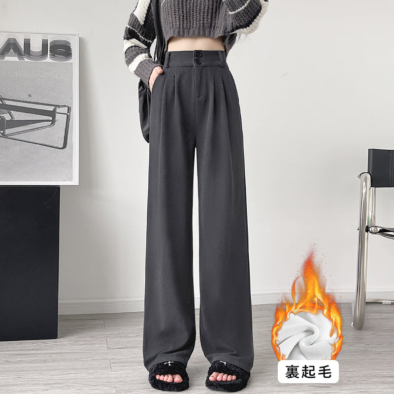 ニジブラ nijibra ウエストゴム 裏起毛タックワイドパンツ 裏起毛パンツ スラックス タックパンツ ハイウエスト 韓国ファッション 低身長 オフィススタイル S M L XL,DGY