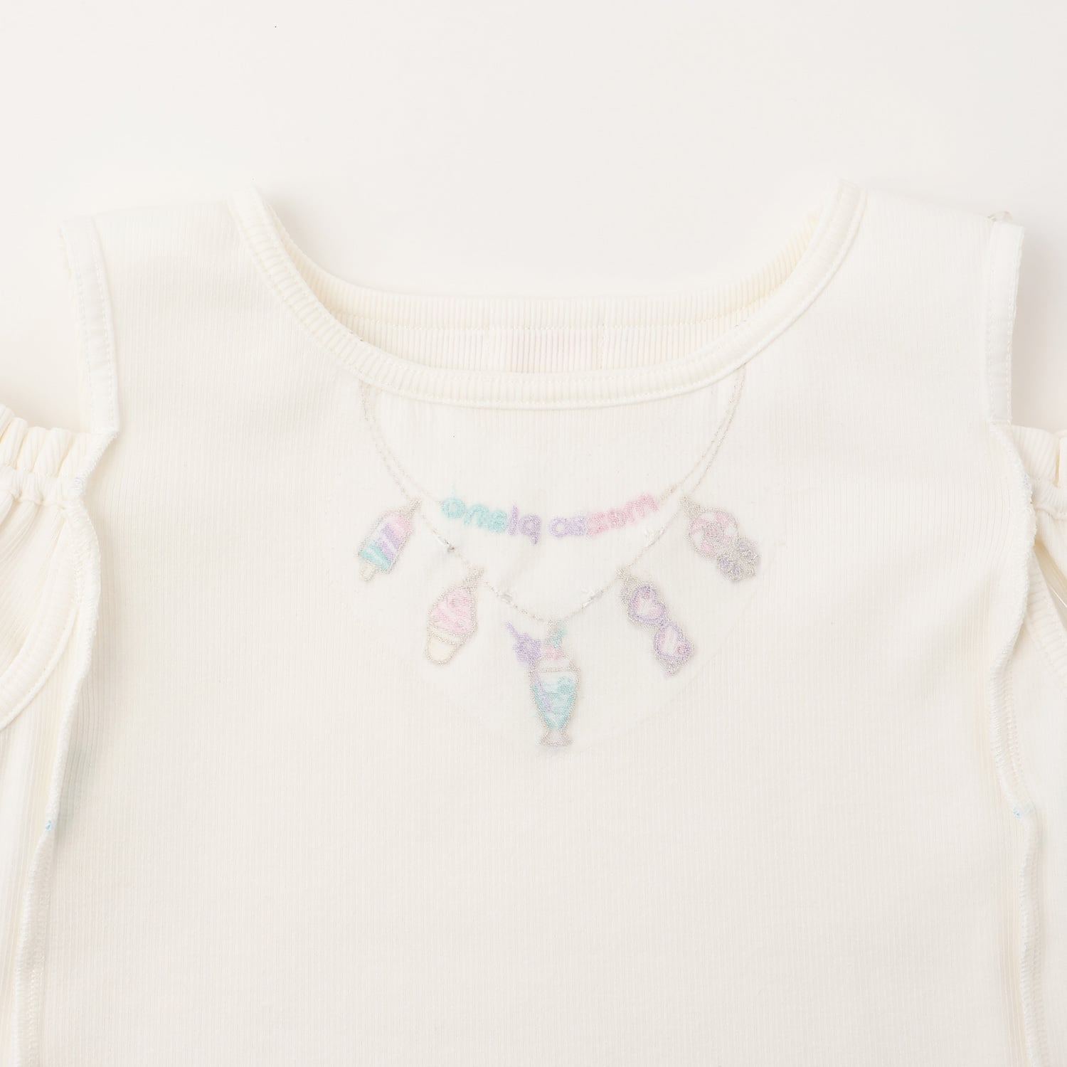 メゾピアノ mezzo piano ネックレス刺しゅう 肩開き2way 半袖Tシャツ （ミント） ミント