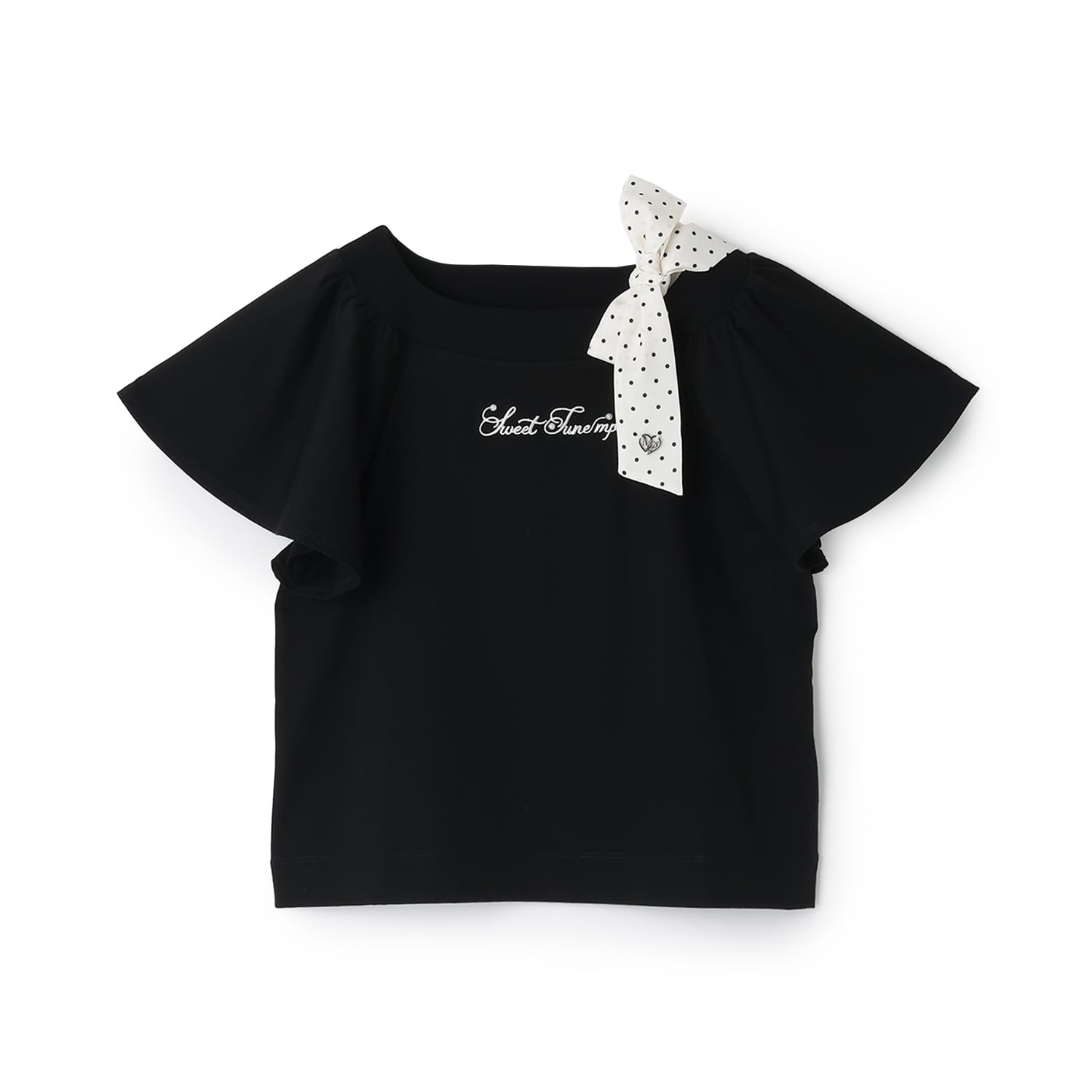 メゾピアノジュニア mezzo piano junior 【接触冷感】フレアスリーブリボンTシャツ （黒） 黒