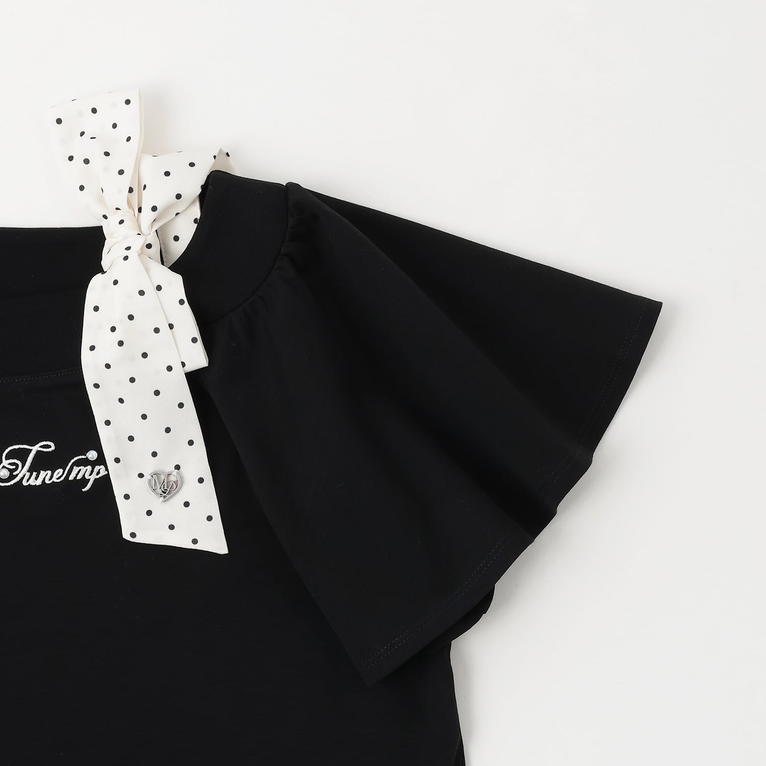 メゾピアノジュニア mezzo piano junior 【接触冷感】フレアスリーブリボンTシャツ （黒） 黒