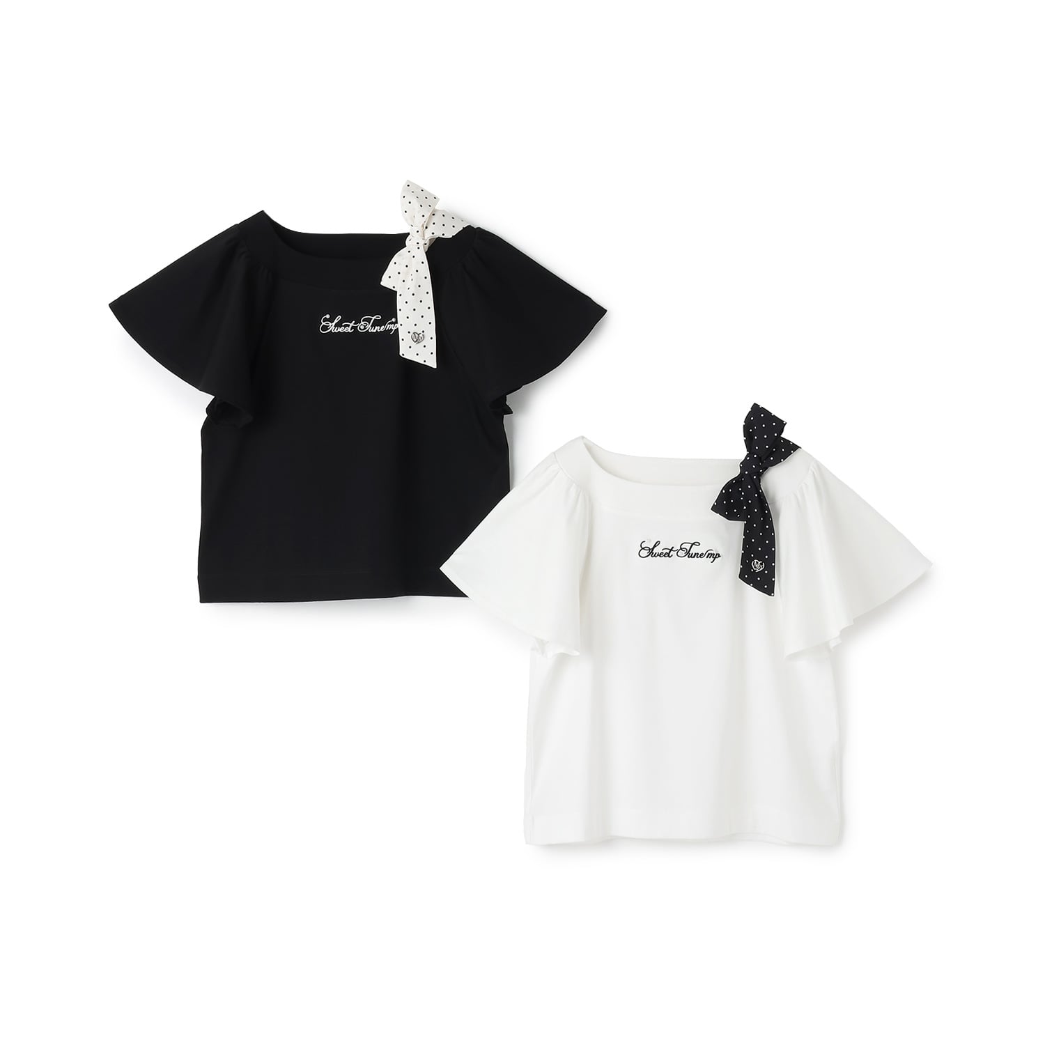メゾピアノジュニア mezzo piano junior 【接触冷感】フレアスリーブリボンTシャツ （黒） 黒