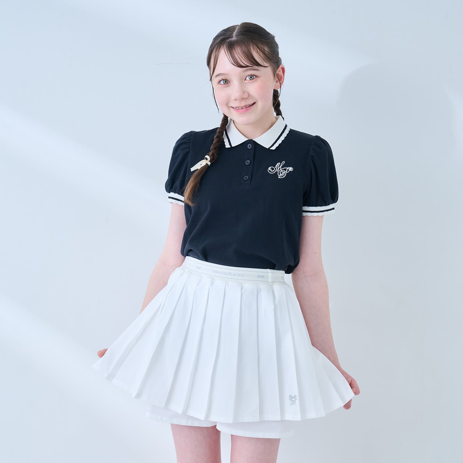 メゾピアノジュニア mezzo piano junior 【吸水速乾・耐塩素加工】ウエストリブプリーツショートパンツ （黒） 黒