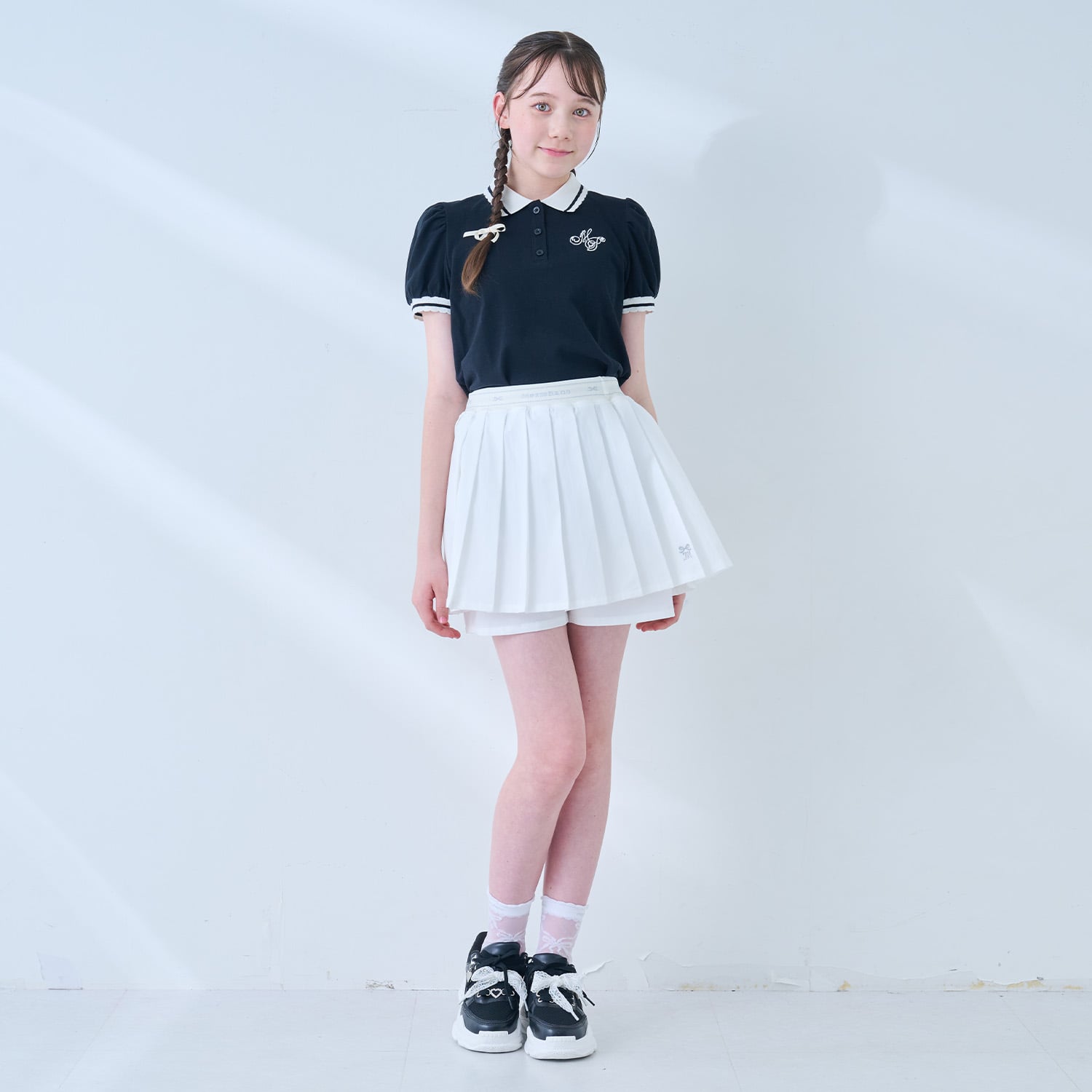 メゾピアノジュニア mezzo piano junior 【吸水速乾・耐塩素加工】ウエストリブプリーツショートパンツ （黒） 黒