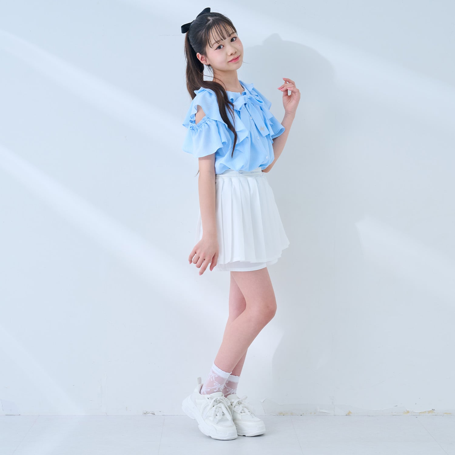 メゾピアノジュニア mezzo piano junior 【吸水速乾・耐塩素加工】ウエストリブプリーツショートパンツ （黒） 黒