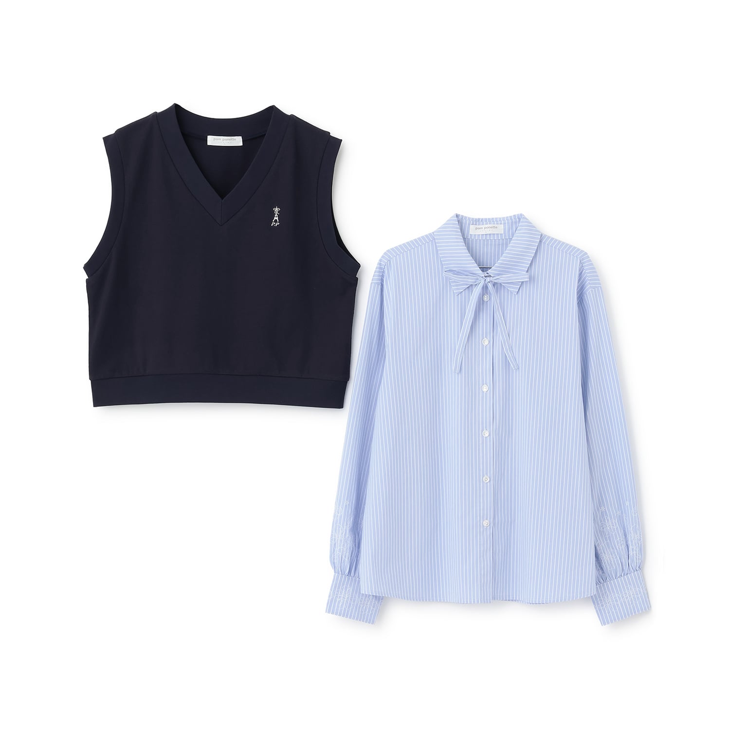 ポンポネットジュニア pom ponette junior カットソーベスト＆刺しゅうブラウスセット （黒） 黒