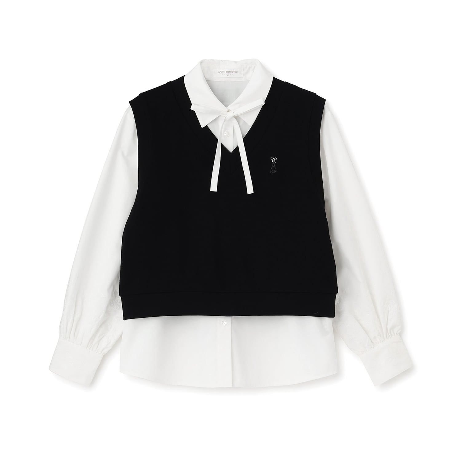 ポンポネットジュニア pom ponette junior カットソーベスト＆刺しゅうブラウスセット （黒） 黒