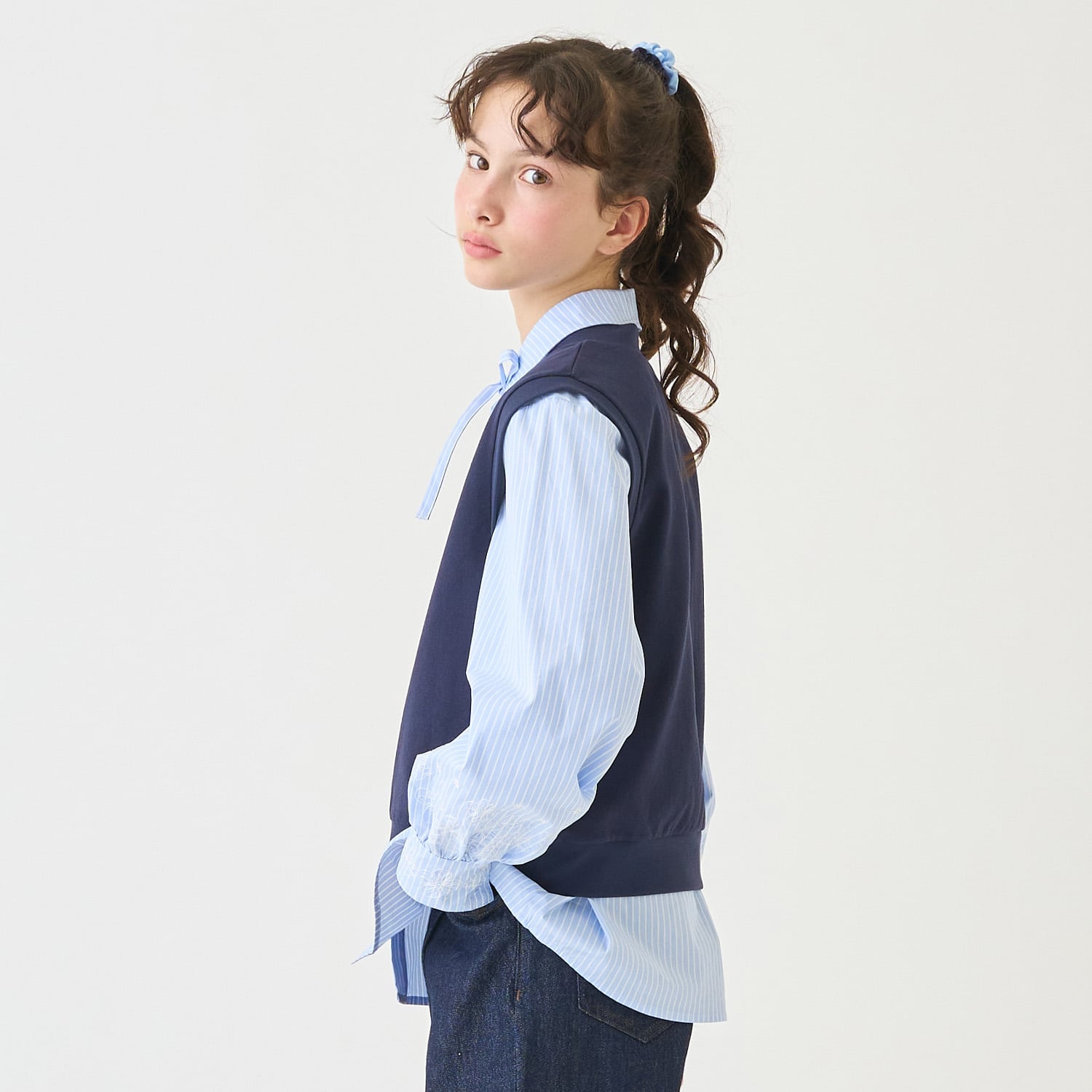 ポンポネットジュニア pom ponette junior カットソーベスト＆刺しゅうブラウスセット （黒） 黒