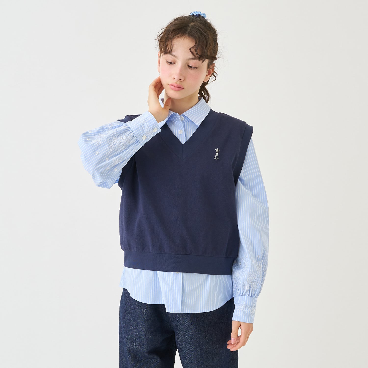 ポンポネットジュニア pom ponette junior カットソーベスト＆刺しゅうブラウスセット （黒） 黒