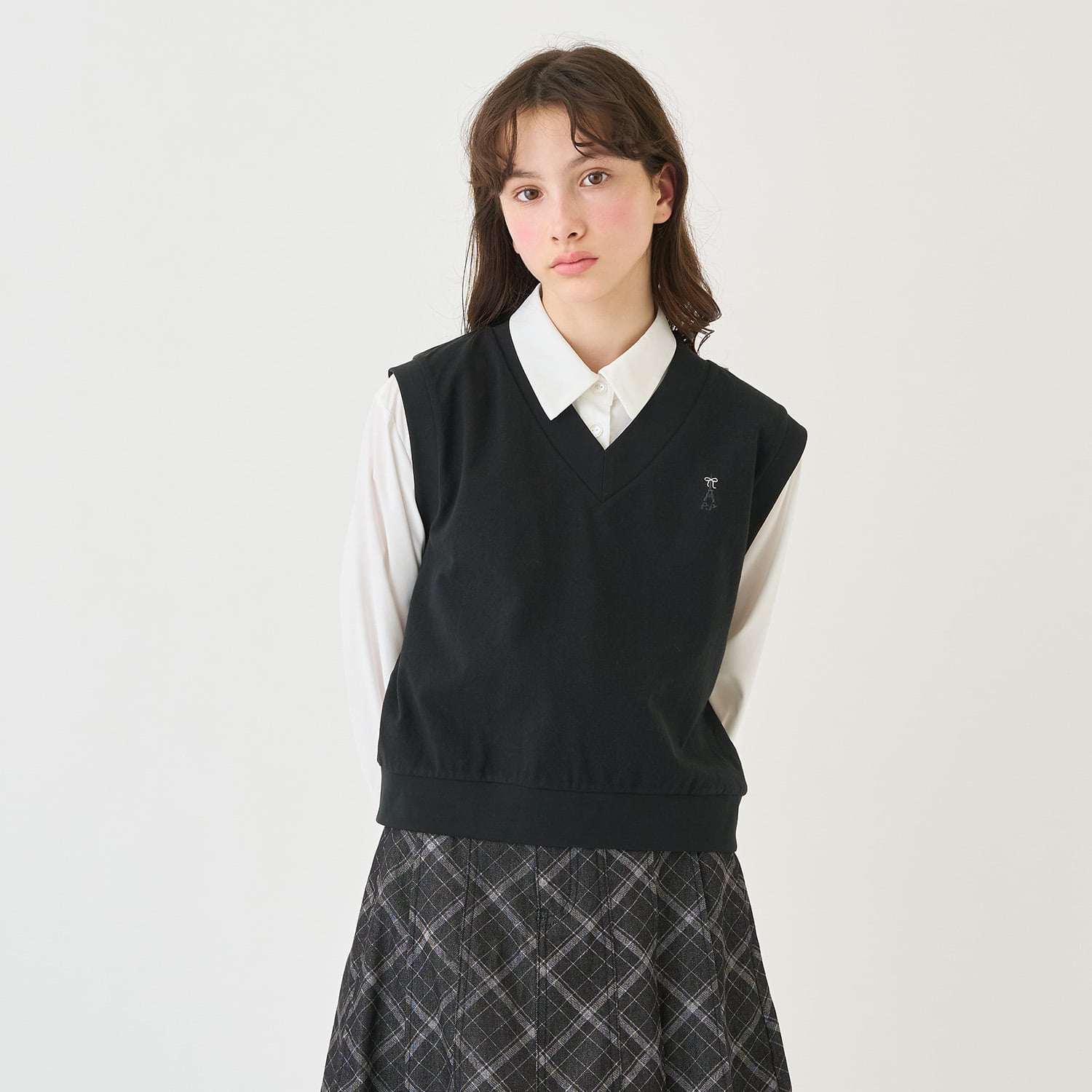 ポンポネットジュニア pom ponette junior カットソーベスト＆刺しゅうブラウスセット （黒） 黒