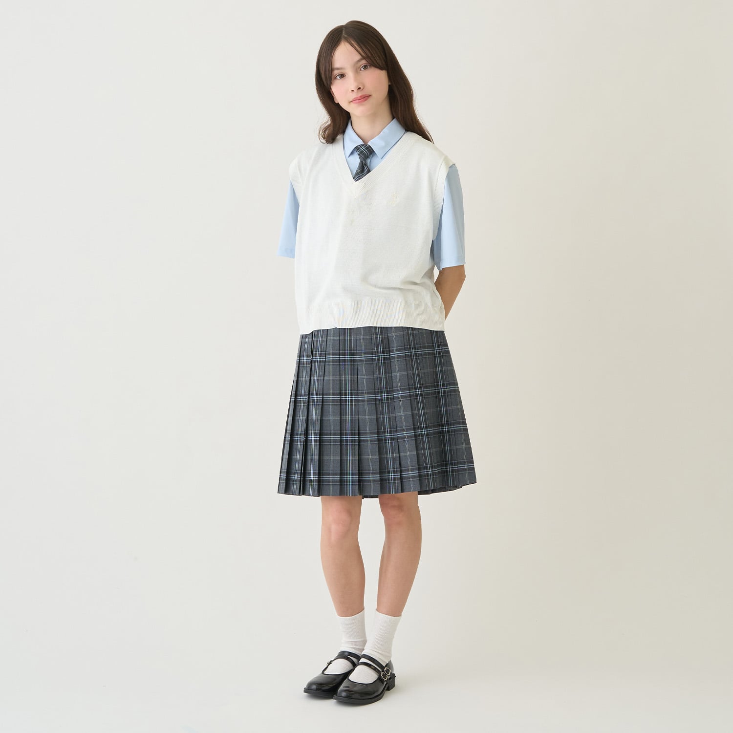 ポンポネットジュニア pom ponette junior 【UVカット】角衿半袖カットソーシャツ （白） 白