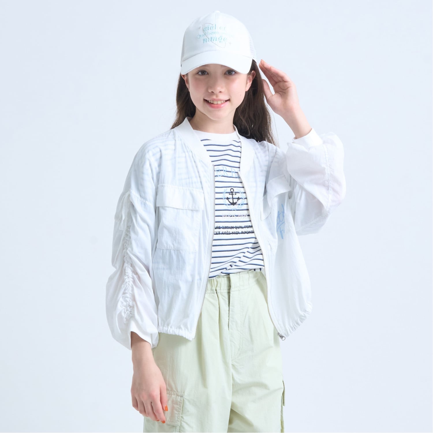 ポンポネットジュニア pom ponette junior 【UVカット】シアージップブルゾン （白） 白